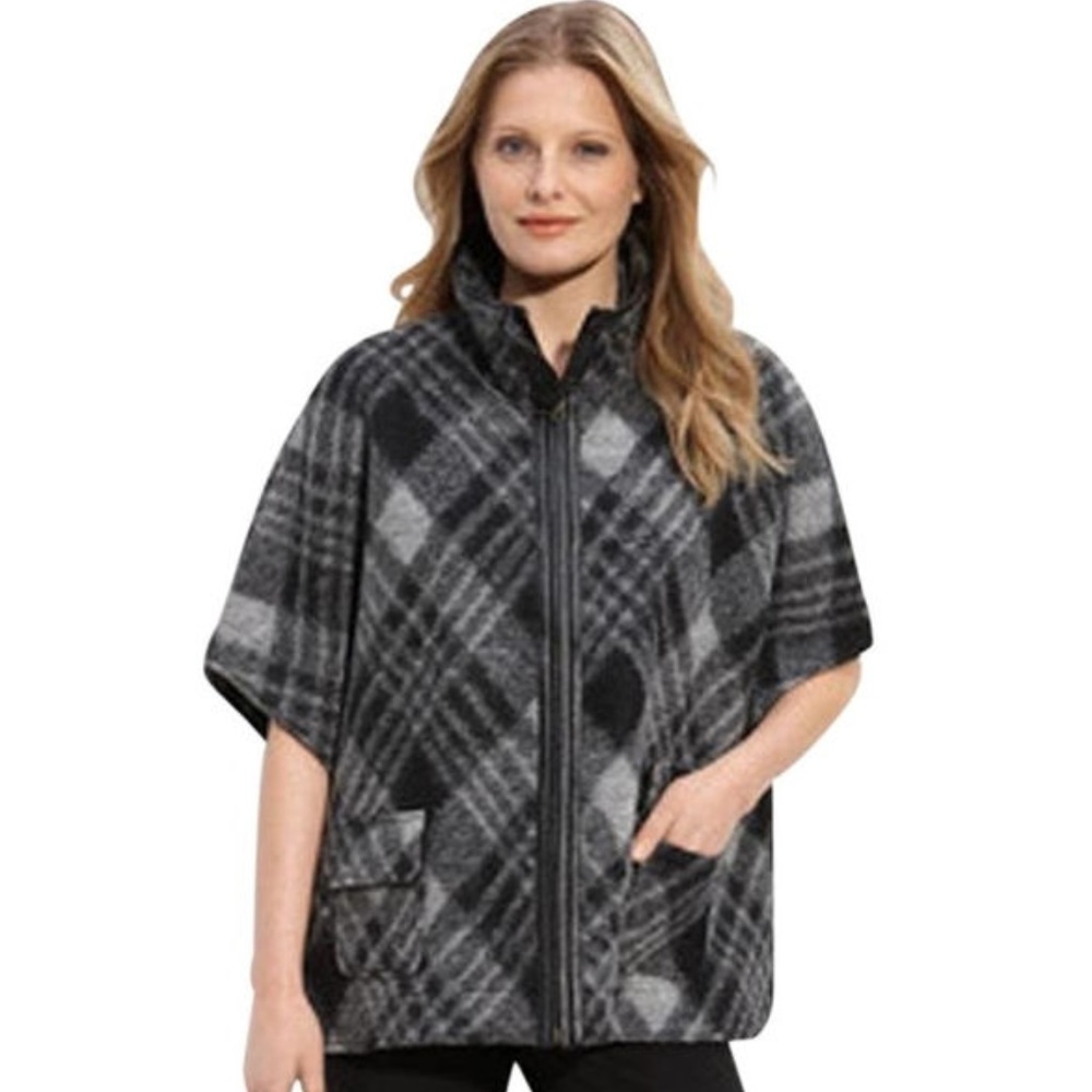 NEW Revue Wool Blend Plaid Cape  Final Price